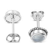 6pairs, Rainbow Moonstone Round Stud Silver Earrings - e369
